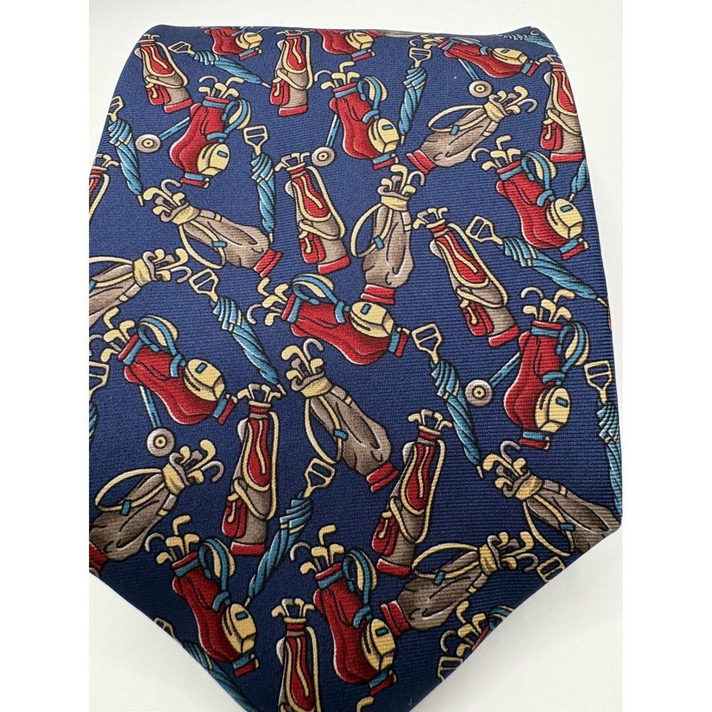 Bert Pulitzer Mens Silk Tie Navy Blue Golf Bag Umbrella Novelty Made in USA